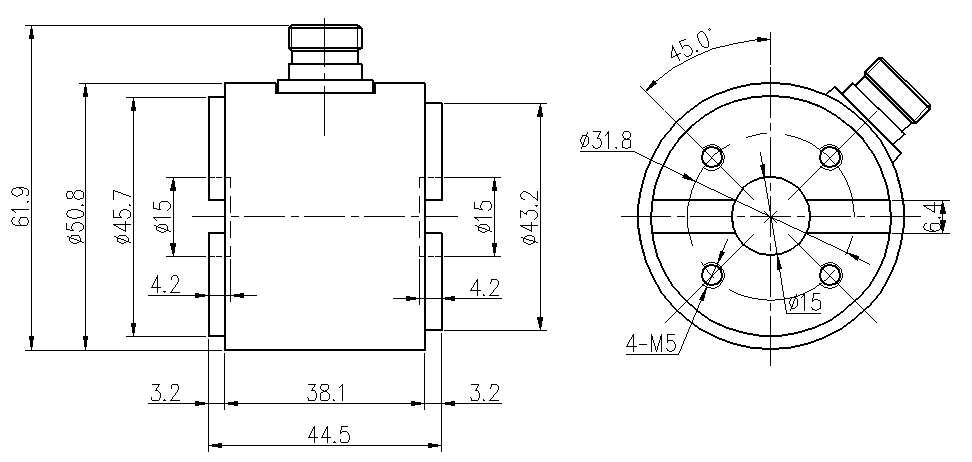 静态扭矩传感器扭力传感器CAZF-T50.8外形尺寸图