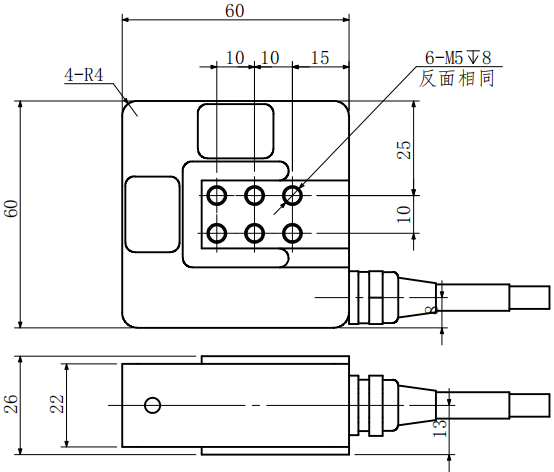 CAZF-3D60三维力传感器外形尺寸图